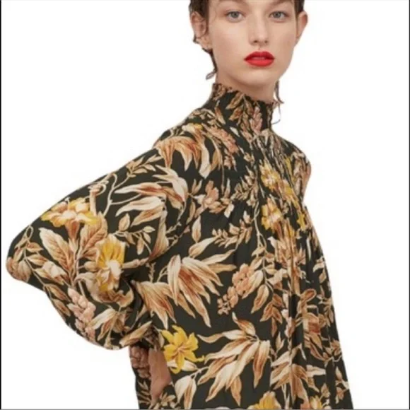 H&M Floral Stand Collar Maxi Dress Size Small fits to Large - Picture 2 of 10